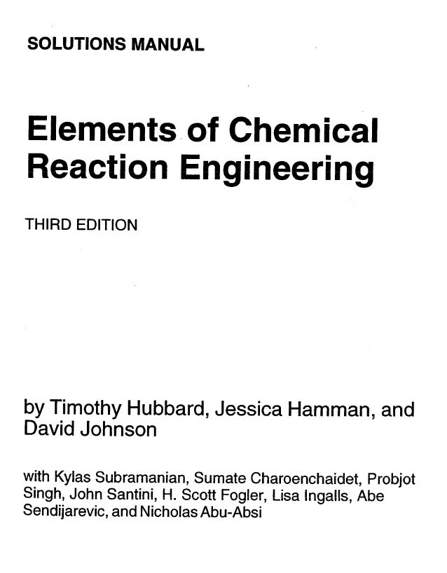 Chemical Reaction Engineering Levenspiel Solution Manual Pdf